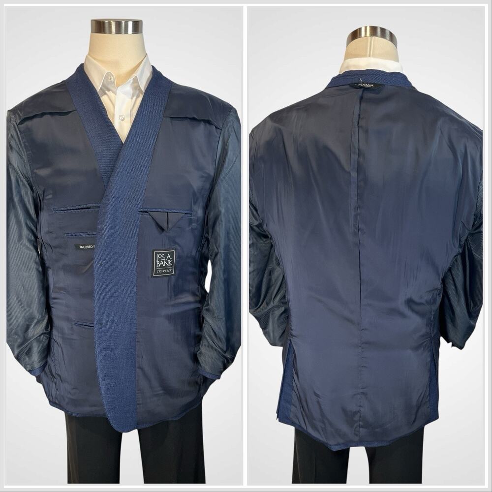 Jos A Bank Traveler 48L Tailored Fit Starlight Blue Hopsack Blazer Sport Coat - Picture 11 of 15